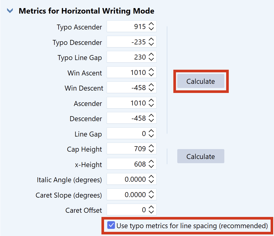 calculate fontcreator use typo metrics